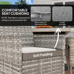 Outsunny Rattan Garden Furniture Set, 6 Seater Outdoor Dining Table and Chairs with Cushions, 150 x 90cm Rectangular Tempered Glass Table, 6 Armchairs, for Terrace, Conservatory, Balcony, Mixed-Grey - thumbnail 4
