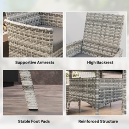 Outsunny Rattan Garden Furniture Set, 6 Seater Outdoor Dining Table and Chairs with Cushions, 150 x 90cm Rectangular Tempered Glass Table, 6 Armchairs, for Terrace, Conservatory, Balcony, Mixed-Grey - thumbnail 7