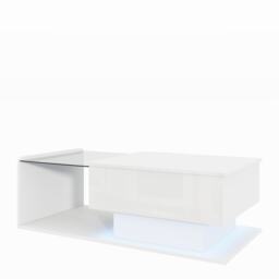 High-Gloss Coffee Table with Height and LED Lighting, Tea Table with Tempered Glass Top for Living Room, 100L x 50W x 33H cm, White - Aosom UK - thumbnail 9