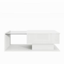 High-Gloss Coffee Table with Height and LED Lighting, Tea Table with Tempered Glass Top for Living Room, 100L x 50W x 33H cm, White - Aosom UK - thumbnail 2
