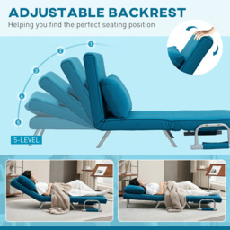 HOMCOM 4-in-1 Faux Suede Chair Bed - Blue - thumbnail 4