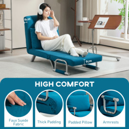 HOMCOM 4-in-1 Faux Suede Chair Bed - Blue - thumbnail 6