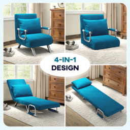 HOMCOM 4-in-1 Faux Suede Chair Bed - Blue - thumbnail 5