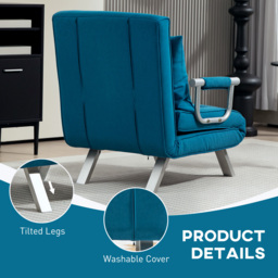 HOMCOM 4-in-1 Faux Suede Chair Bed - Blue - thumbnail 7