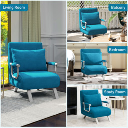 HOMCOM 4-in-1 Faux Suede Chair Bed - Blue - thumbnail 8
