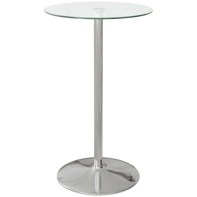 HOMCOM High Top Bar Table, Round Kitchen Table with Tempered Glass Top and Steel Base, Bistro Table for 2 People, Clear - Aosom UK - image 1