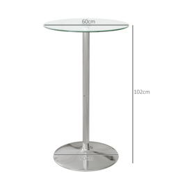 HOMCOM High Top Bar Table, Round Kitchen Table with Tempered Glass Top and Steel Base, Bistro Table for 2 People, Clear - Aosom UK - thumbnail 3
