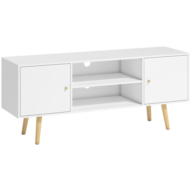 HOMCOM TV Unit Cabinet for TVs up to 55 Inches, TV Stand with Storage Shelves and Wood Legs for Living Room, White - Aosom UK - image 1
