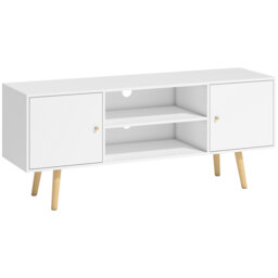 HOMCOM TV Unit Cabinet for TVs up to 55 Inches, TV Stand with Storage Shelves and Wood Legs for Living Room, White - Aosom UK - thumbnail 1