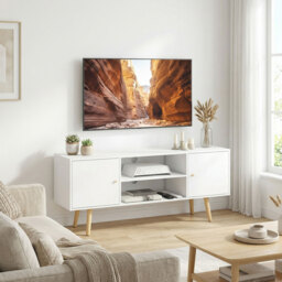 HOMCOM TV Unit Cabinet for TVs up to 55 Inches, TV Stand with Storage Shelves and Wood Legs for Living Room, White - Aosom UK - thumbnail 9
