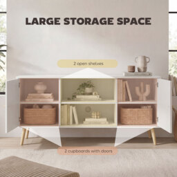HOMCOM TV Unit Cabinet for TVs up to 55 Inches, TV Stand with Storage Shelves and Wood Legs for Living Room, White - Aosom UK - thumbnail 4