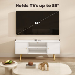 HOMCOM TV Unit Cabinet for TVs up to 55 Inches, TV Stand with Storage Shelves and Wood Legs for Living Room, White - Aosom UK - thumbnail 7