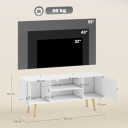 HOMCOM TV Unit Cabinet for TVs up to 55 Inches, TV Stand with Storage Shelves and Wood Legs for Living Room, White - Aosom UK - thumbnail 3