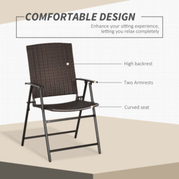 Outsunny 4pcs Rattan Chair Garden Furniture Wicker Foldable Chair Steel Frame for Poolside Garden - thumbnail 5