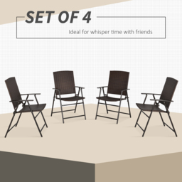 Outsunny 4pcs Rattan Chair Garden Furniture Wicker Foldable Chair Steel Frame for Poolside Garden - thumbnail 4