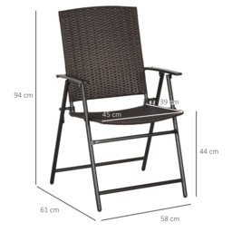 Outsunny 4pcs Rattan Chair Garden Furniture Wicker Foldable Chair Steel Frame for Poolside Garden - thumbnail 3
