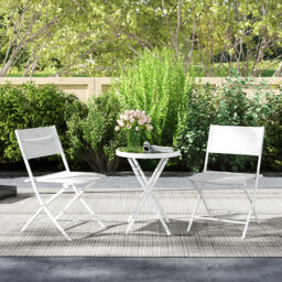Outsunny 3 Pieces Outdoor Bistro Set, Glass Top Outdoor Table and 2 Folding Chairs with Protecting Feet, White - thumbnail 9