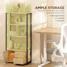 HOMCOM 4-Tier Bookcase, Bookshelf with 1 Cabinet and 2 Drawers for Living Room, Bedroom, Study, Natural Wood - thumbnail 4