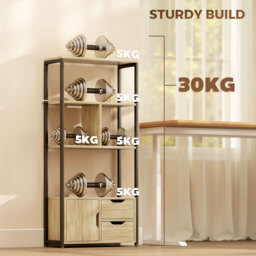 HOMCOM 4-Tier Bookcase, Bookshelf with 1 Cabinet and 2 Drawers for Living Room, Bedroom, Study, Natural Wood - thumbnail 5