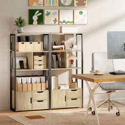 HOMCOM 4-Tier Bookcase, Bookshelf with 1 Cabinet and 2 Drawers for Living Room, Bedroom, Study, Natural Wood - thumbnail 8