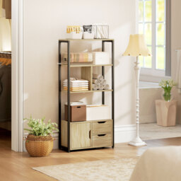 HOMCOM 4-Tier Bookcase, Bookshelf with 1 Cabinet and 2 Drawers for Living Room, Bedroom, Study, Natural Wood - thumbnail 9