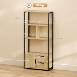 HOMCOM 4-Tier Bookcase, Bookshelf with 1 Cabinet and 2 Drawers for Living Room, Bedroom, Study, Natural Wood - thumbnail 3