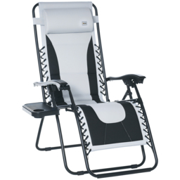 Outsunny Zero Gravity Chair, Folding Recliner, Patio Lounger w/ Cup Holder, Adjustable Backrest, Padded Pillow for Patio, Deck, Light Grey - Aosom UK - thumbnail 1