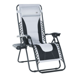 Outsunny Zero Gravity Chair, Folding Recliner, Patio Lounger w/ Cup Holder, Adjustable Backrest, Padded Pillow for Patio, Deck, Light Grey - Aosom UK