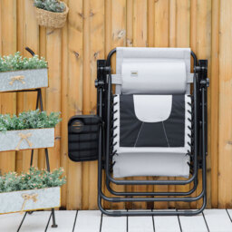 Outsunny Zero Gravity Chair, Folding Recliner, Patio Lounger w/ Cup Holder, Adjustable Backrest, Padded Pillow for Patio, Deck, Light Grey - Aosom UK - thumbnail 8