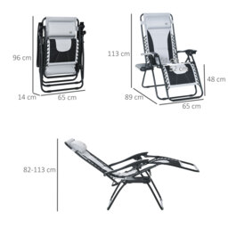 Outsunny Zero Gravity Chair, Folding Recliner, Patio Lounger w/ Cup Holder, Adjustable Backrest, Padded Pillow for Patio, Deck, Light Grey - Aosom UK - thumbnail 3