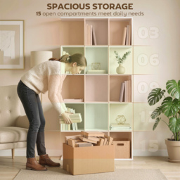 HOMCOM 5-Tier Bookshelf, S Shaped Geometric Bookcase with 15 Compartments, White Wood Effect - thumbnail 5