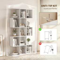 HOMCOM 5-Tier Bookshelf, S Shaped Geometric Bookcase with 15 Compartments, White Wood Effect - thumbnail 7