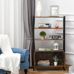 HOMCOM Industrial Bookshelf, Storage Cabinet with 3-Tier with Doors, for Home Office, Living Room Rustic Brown - Aosom UK - thumbnail 4