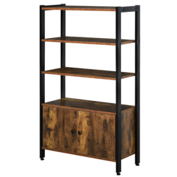 HOMCOM Industrial Bookshelf, Storage Cabinet with 3-Tier with Doors, for Home Office, Living Room Rustic Brown - Aosom UK - thumbnail 1