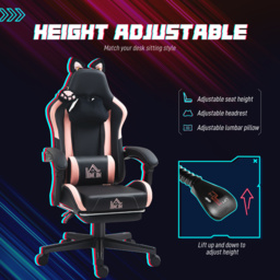 HOMCOM Cat Ear and Paw Reclining Office Chair, with Footrest - Black/Pink - thumbnail 5