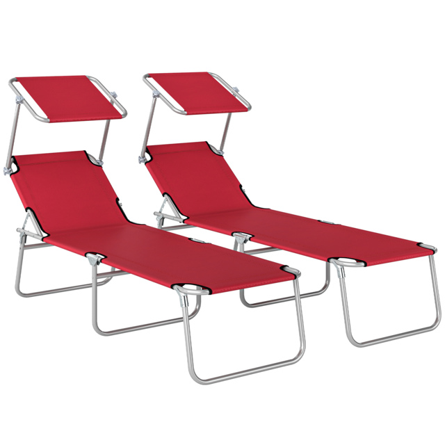 Outsunny Outdoor Foldable Sun Lounger Set of 2, 4 Level Adjustable Backrest Reclining Sun Lounger Chair with Angle - image 1
