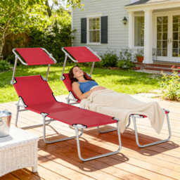 Outsunny Outdoor Foldable Sun Lounger Set of 2, 4 Level Adjustable Backrest Reclining Sun Lounger Chair with Angle - thumbnail 8