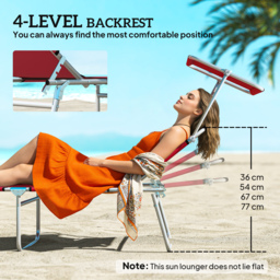 Outsunny Outdoor Foldable Sun Lounger Set of 2, 4 Level Adjustable Backrest Reclining Sun Lounger Chair with Angle - thumbnail 4