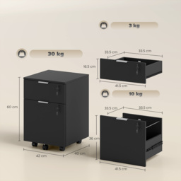 HOMCOM Two-Drawer Lockable Filing Cabinet - Black - thumbnail 3