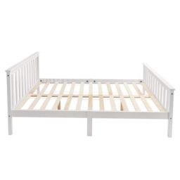 Double Wooden Bed Frame 4ft6 Solid Pine Wood with Eco-Friendly Finish, No Box Spring Required, Kids Double Bed, 198x141x82 cm, White - Aosom UK - thumbnail 7