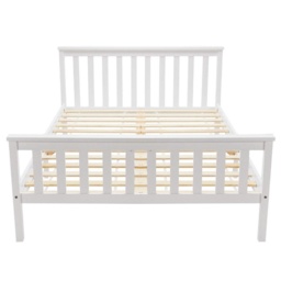 Double Wooden Bed Frame 4ft6 Solid Pine Wood with Eco-Friendly Finish, No Box Spring Required, Kids Double Bed, 198x141x82 cm, White - Aosom UK - thumbnail 2