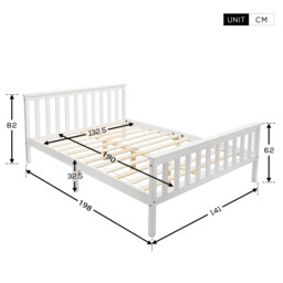 Double Wooden Bed Frame 4ft6 Solid Pine Wood with Eco-Friendly Finish, No Box Spring Required, Kids Double Bed, 198x141x82 cm, White - Aosom UK - thumbnail 3