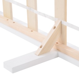 Double Wooden Bed Frame 4ft6 Solid Pine Wood with Eco-Friendly Finish, No Box Spring Required, Kids Double Bed, 198x141x82 cm, White - Aosom UK - thumbnail 8