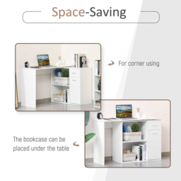 HOMCOM L-Shaped Desk, Adjustable Corner Computer Desk, Storage Shelf, Drawer and Cabinet, Workstation for Home Office, White Wood Grain - Aosom UK - thumbnail 4