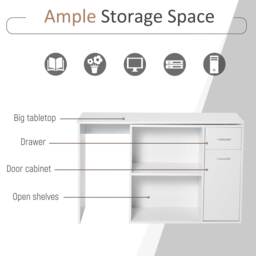 HOMCOM L-Shaped Desk, Adjustable Corner Computer Desk, Storage Shelf, Drawer and Cabinet, Workstation for Home Office, White Wood Grain - Aosom UK - thumbnail 6