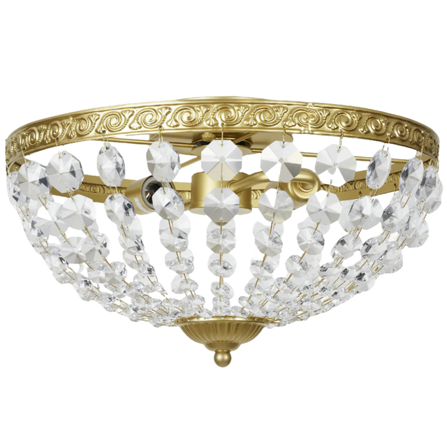 HOMCOM Crystal Chandelier Ceiling Light with 168 Octagonal Beads, Vintage 2-Light Flush Mount Ceiling Light for Living Room, Bedroom, Hallway, Dining Room, Gold Tone - image 1