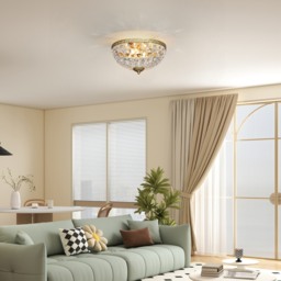 HOMCOM Crystal Chandelier Ceiling Light with 168 Octagonal Beads, Vintage 2-Light Flush Mount Ceiling Light for Living Room, Bedroom, Hallway, Dining Room, Gold Tone - thumbnail 2