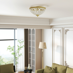 HOMCOM Crystal Chandelier Ceiling Light with 168 Octagonal Beads, Vintage 2-Light Flush Mount Ceiling Light for Living Room, Bedroom, Hallway, Dining Room, Gold Tone - thumbnail 8