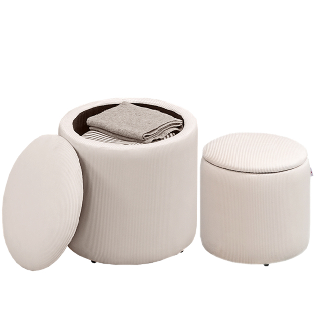 HOMCOM Set of 2 White Modern Storage Ottomans with Removable Lid, Fabric Foot Stools, Dressing Table Stools - Aosom UK - image 1