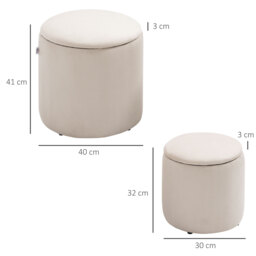 HOMCOM Set of 2 White Modern Storage Ottomans with Removable Lid, Fabric Foot Stools, Dressing Table Stools - Aosom UK - thumbnail 3